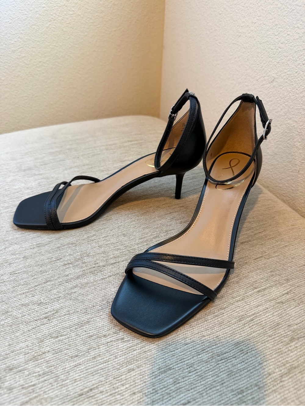 Sam Edelman Black Strappy Square-Toe Ankle Strap Heels